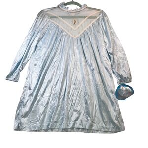 California Dream Blue Metallic Long Sleeve Nightgown Lingerie M Vintage made USA